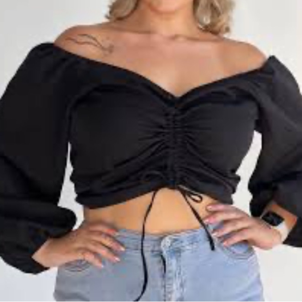 ABERCROMBIE & Fitch Womens black puff sleeve crop blouse S NEW